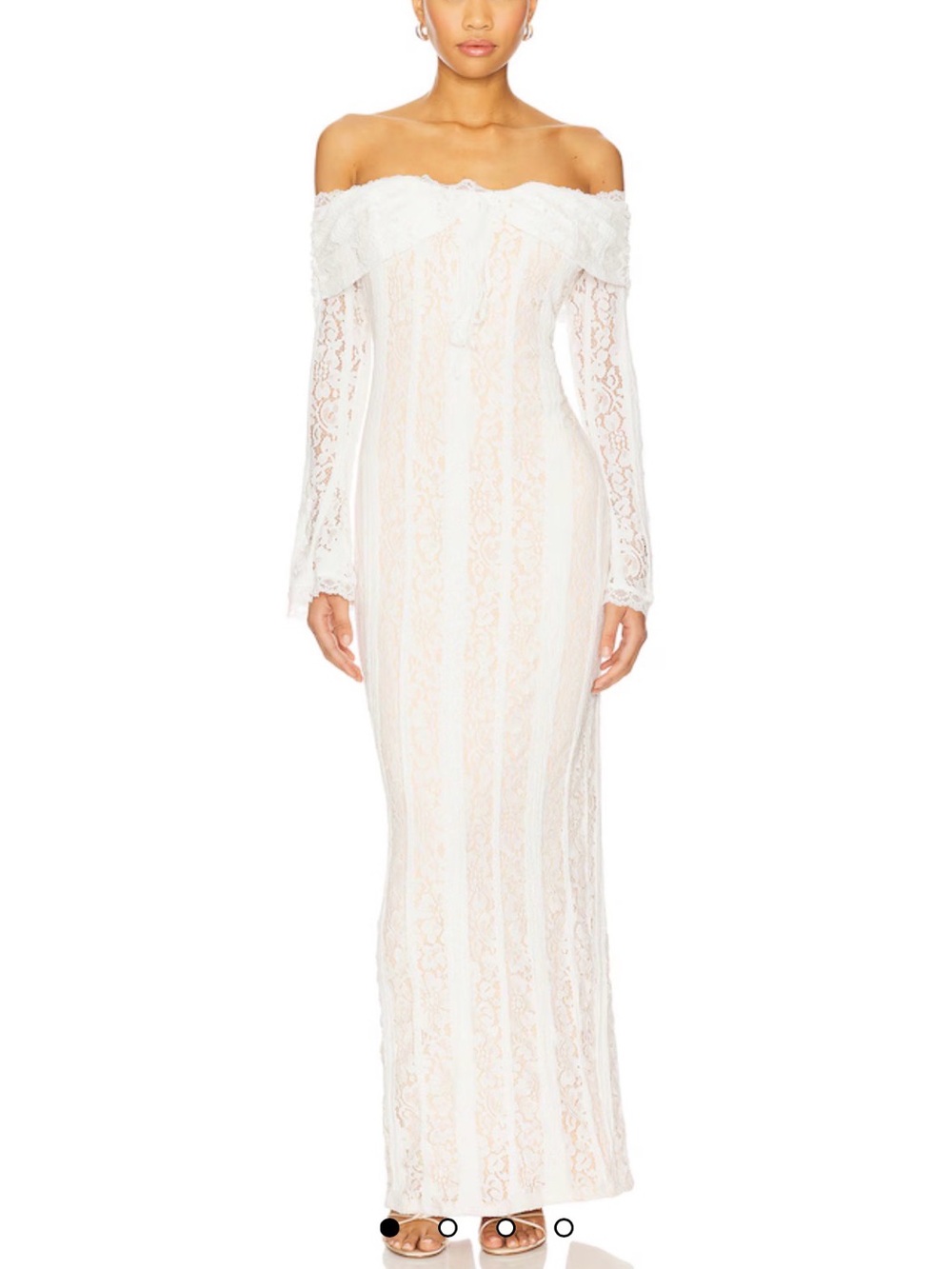 Revolve Off-Shoulder White Lace Maxi Dress - Elegant Bridal Style